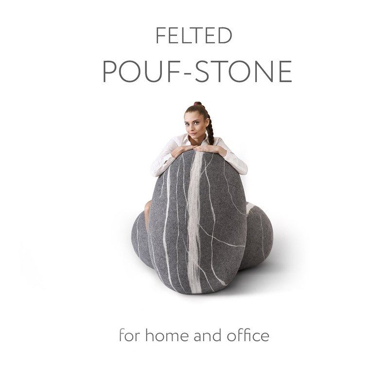 Wool stone pouf ottoman, floor cushion – Bongo Model - 枕头/抱枕 - 羊毛 灰色