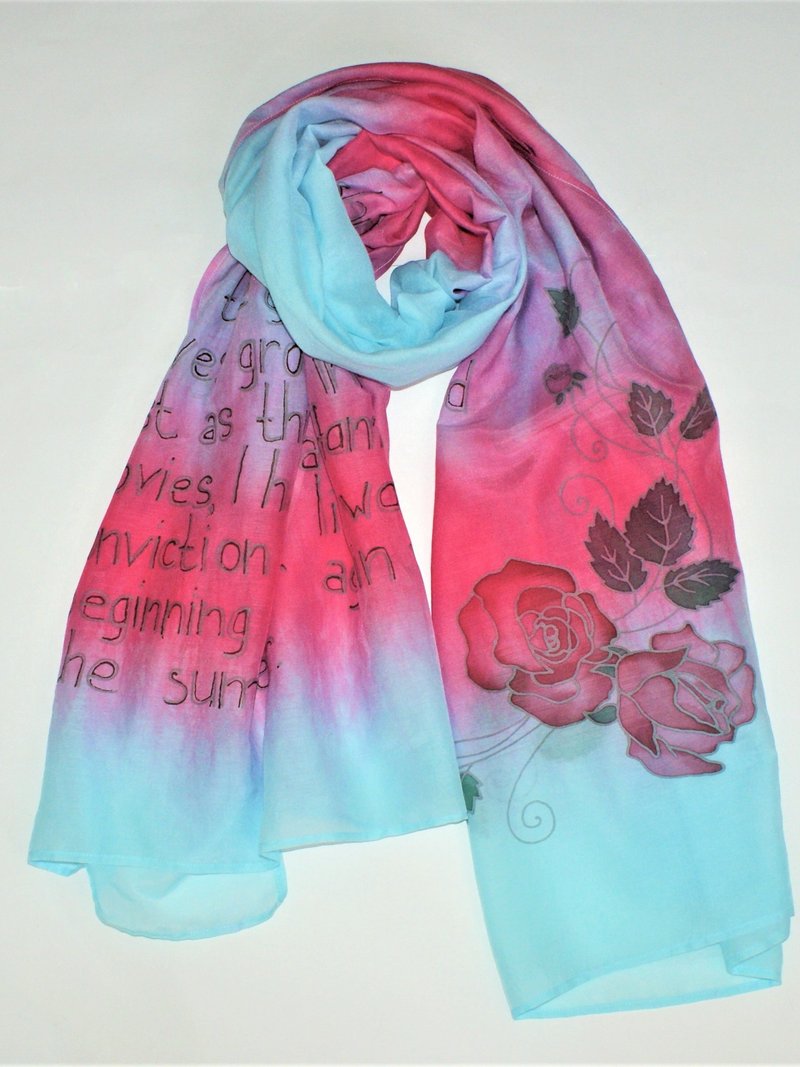 Hand painted scarf Literary scarf Quote silk scarf Silk cotton blend scarf - 丝巾 - 丝．绢 多色