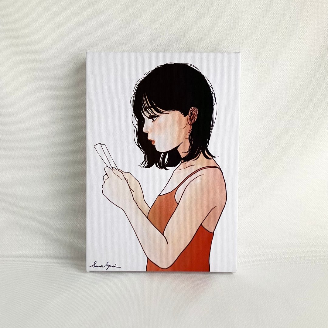 艺术、日本艺术、女性插画、女性绘画、版画、室内装饰、独一无二 - 海报/装饰画/版画 - 棉 白色