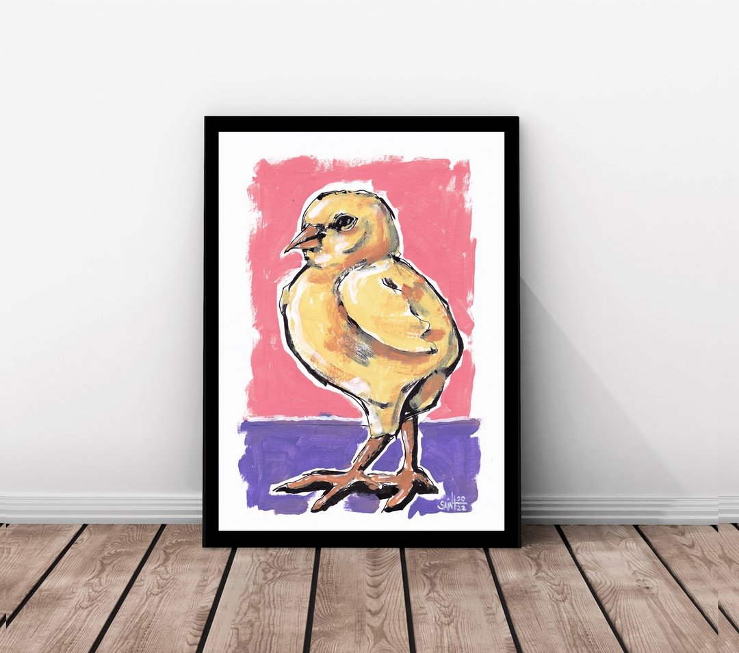 Chick painting original art, acrylic paints, paper - 墙贴/壁贴 - 纸 多色