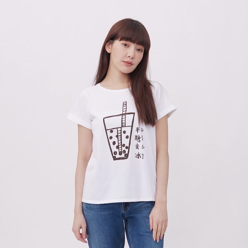 珍珠奶茶正常很甜~ 方袖寬版T恤 台灣特產 Bubble Tea - 女装 T 恤 - 棉．麻 白色