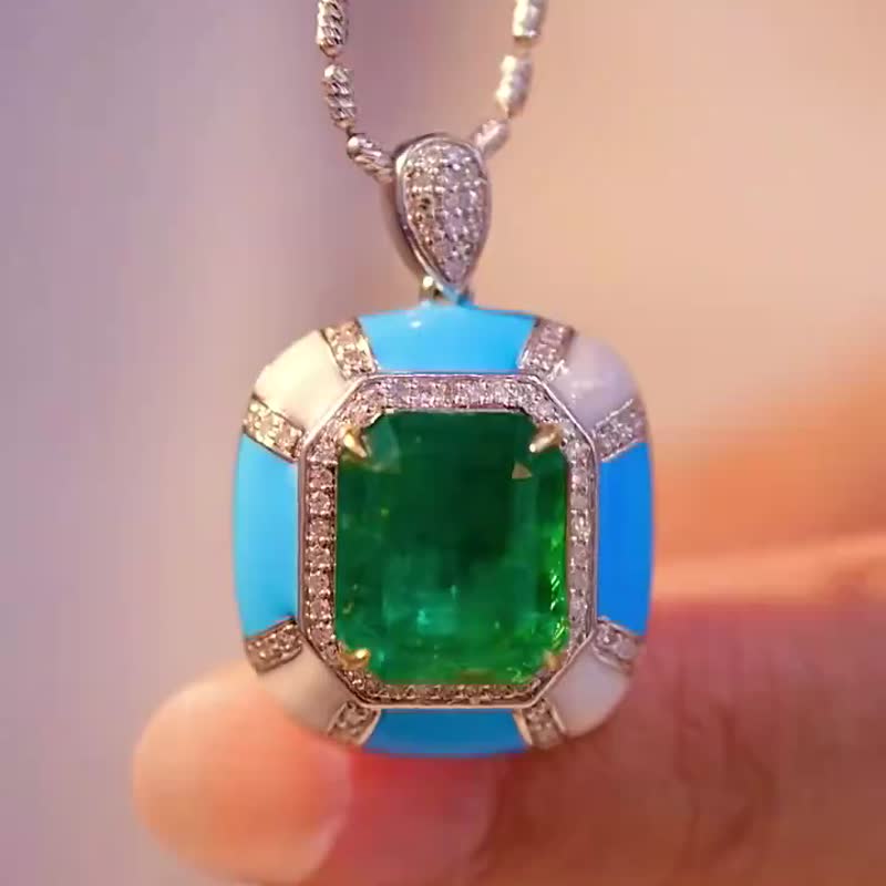 祖母绿吊坠  3.4克拉 - 项链 - 宝石 