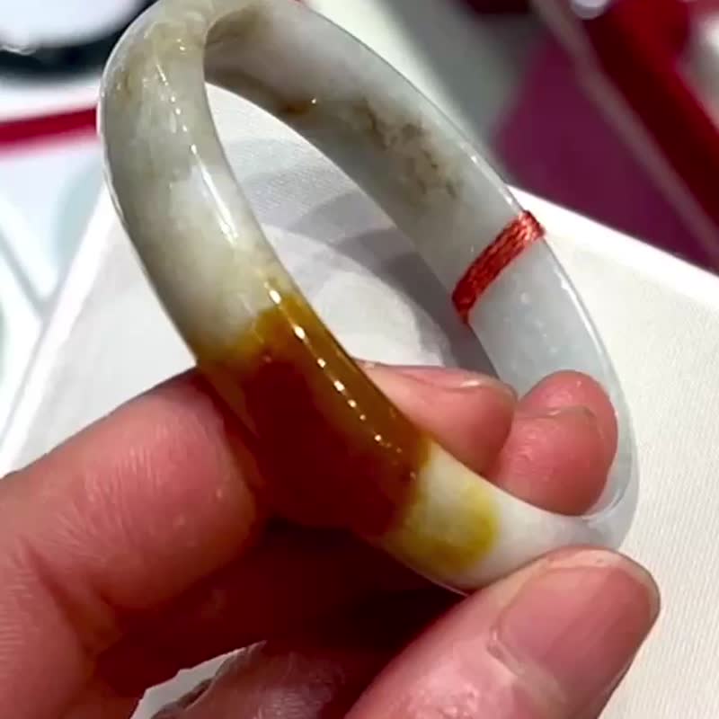 冰种 缅甸翡翠 天然A玉 玉镯 手镯 • 焦糖新地翡翠福镯 - 手链/手环 - 玉石 橘色