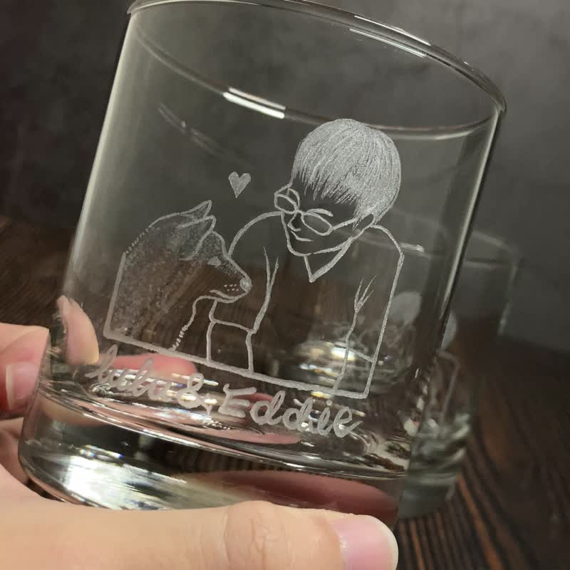 定制 柴犬 简约线条风 玻璃雕刻 人像酒杯 威士忌杯 - 酒杯/酒器 - 玻璃 