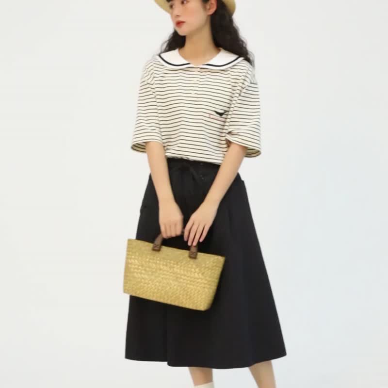 odd maker 日系海军领宽松polo领T恤女条纹七分袖休闲圆领短袖上 - 女装 T 恤 - 棉．麻 