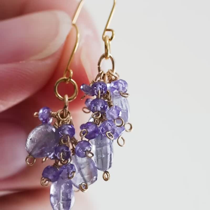 双色坦桑石 戏游耳环 垂坠的通透感 - 耳环/耳夹 - 石头 蓝色