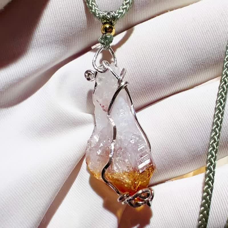 纯手工制作纯银黄钛晶吊坠 - 项链 - 宝石 多色