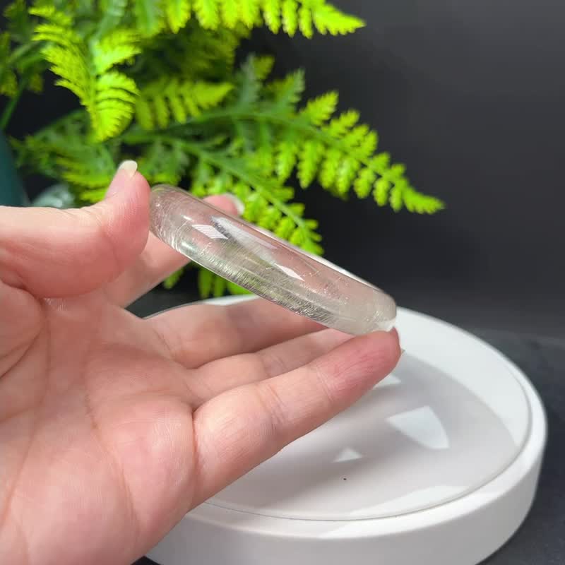 超稀有玻璃体白色兔毛水晶手镯61+MM 闪片星光全顺发晶手环 活力 - 手链/手环 - 水晶 白色