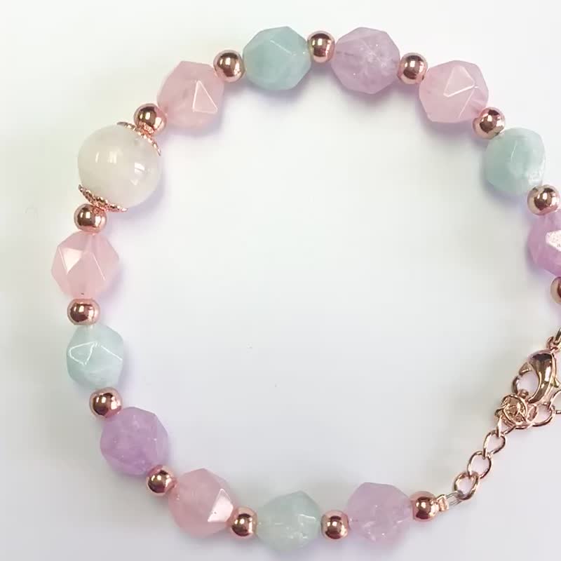 爱情运 健康 海蓝宝 紫晶 月亮石 月光石 粉晶  水晶手链 天然石 - 手链/手环 - 水晶 粉红色