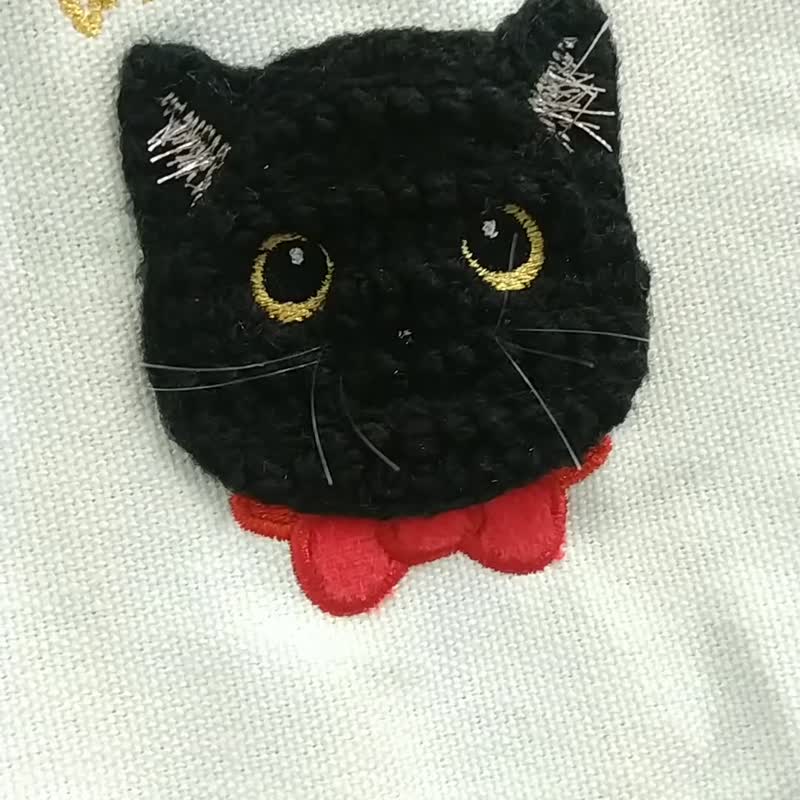 *带我出门*  双杯提袋/饮料袋 小黑猫 立体绳绣 - 手提包/手提袋 - 其他人造纤维 黑色
