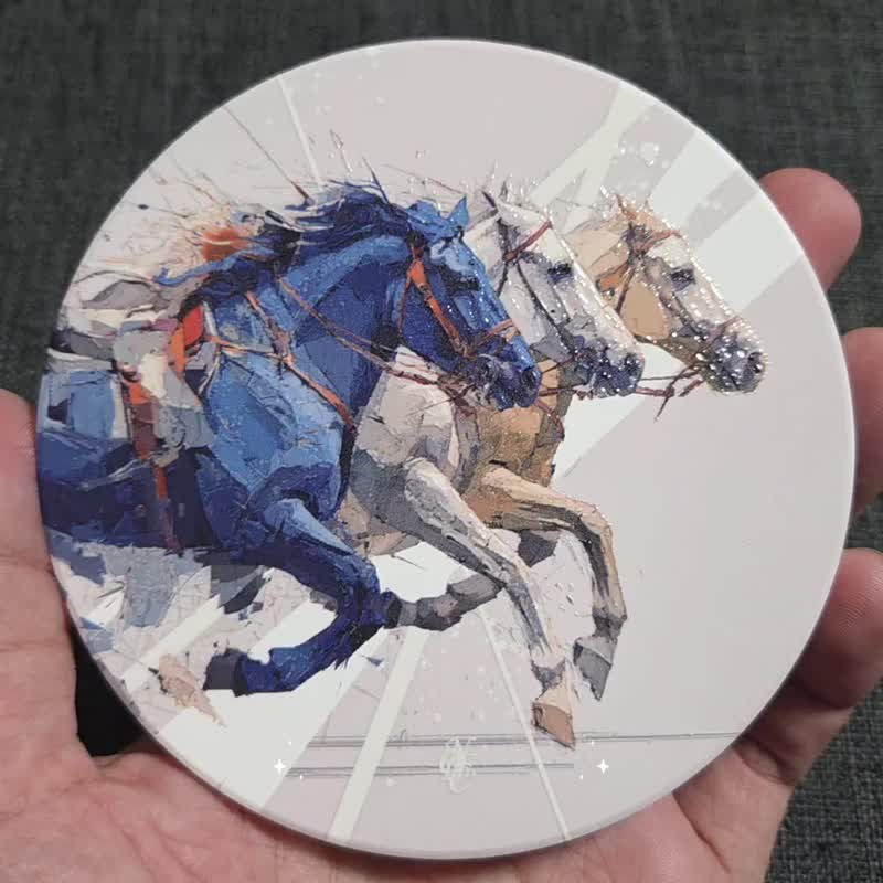 万马奔腾 - 晶雕陶瓷吸水杯垫 - 杯垫 - 陶 白色