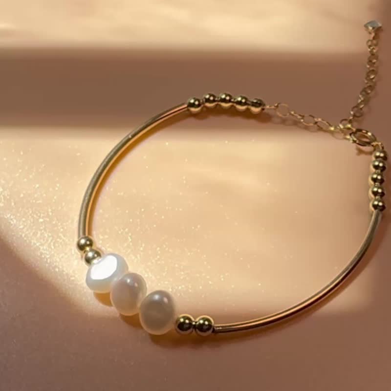 巴洛克淡珍珠14KGF造型手链 独立原创设计  新年情人节礼物 - 手链/手环 - 珍珠 金色