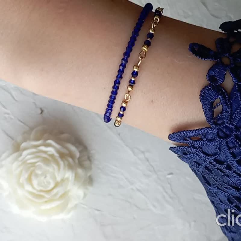蓝水晶手链组合 - 手链/手环 - 玻璃 蓝色