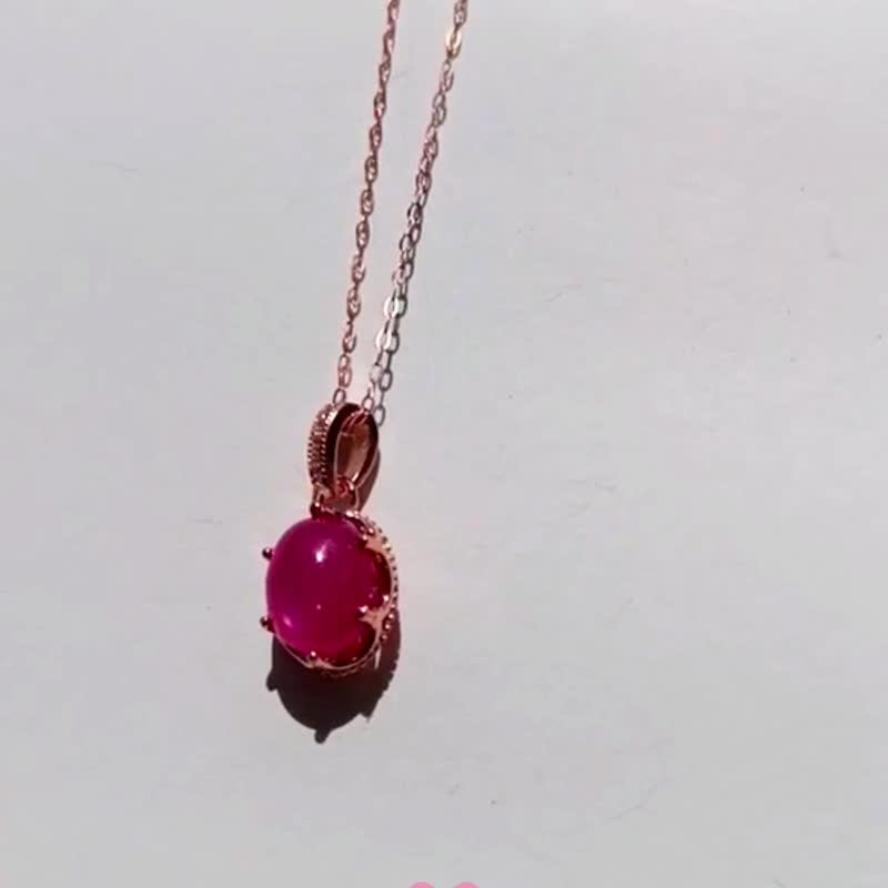 红宝石 925 纯银 型坠饰项链 - 项链 - 纯银 红色