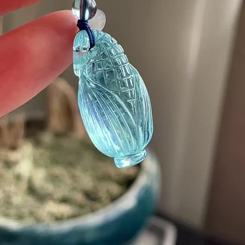 天然海蓝宝玉米吊坠    送925银链 - 项链 - 水晶 