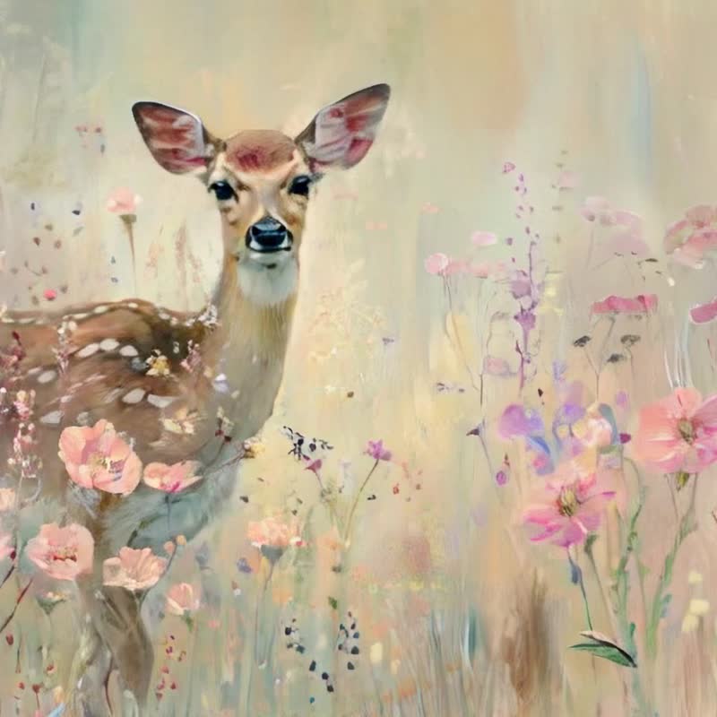 鹿踏花间 花鹿系列艺术微喷版画自然风景 客厅卧室装饰无框画挂画 - 海报/装饰画/版画 - 棉．麻 