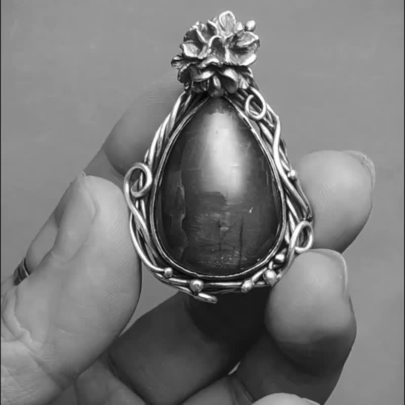 采忆矿石。蓝磷灰石纯银吊坠 - 项链 - 纯银 