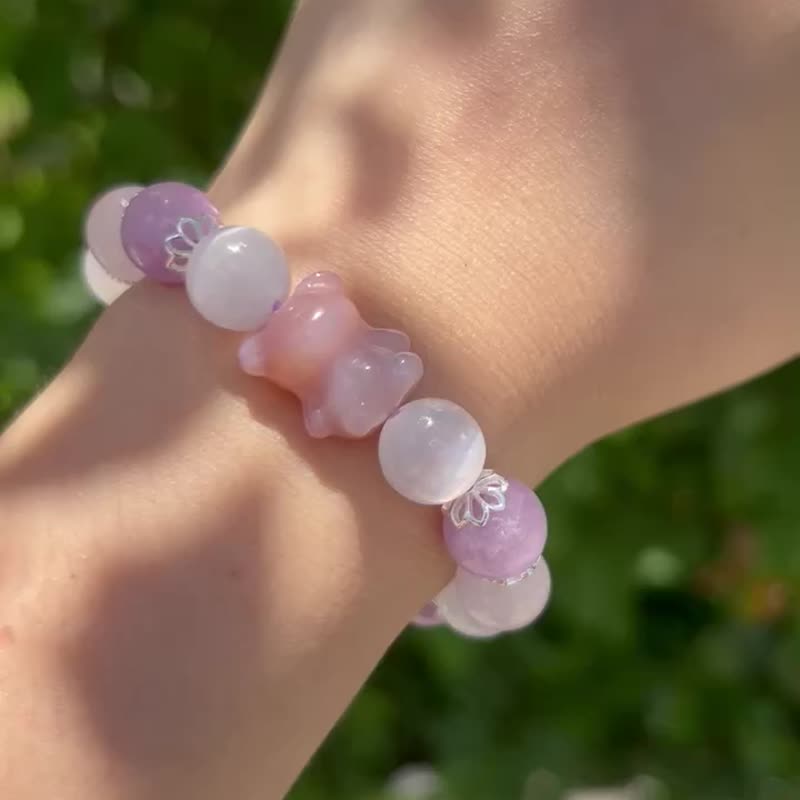 紫锂辉透石膏薰衣草紫水晶玛瑙熊设计款手链 - 手链/手环 - 水晶 紫色