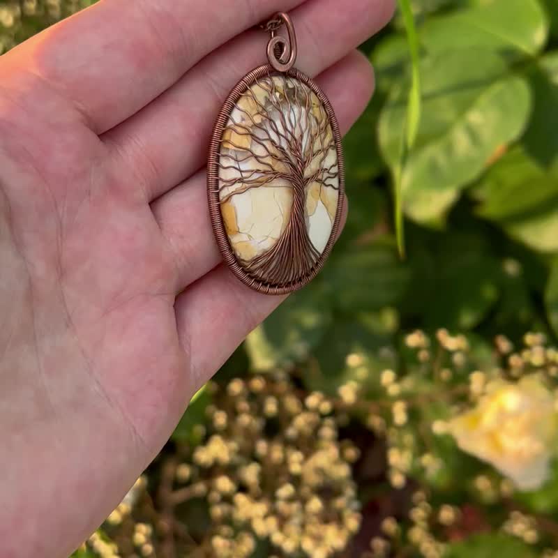 Mookaite Tree Of Life Necklace Pendant  Spiritual Necklace Gemstone Jewelry - 项链 - 半宝石 黄色