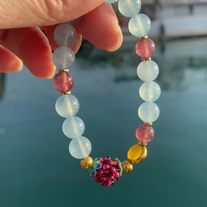 石榴石草莓晶玉髓手串 - 手链/手环 - 水晶 多色