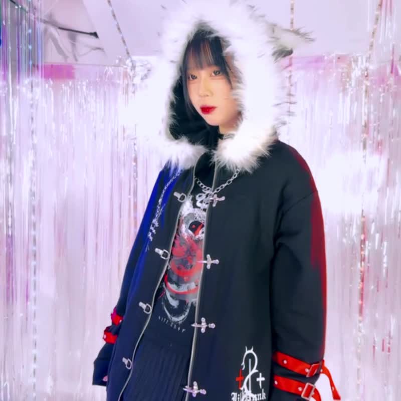 原创庞克占星之门狮王啸鸣狮子座铺棉耳朵金属扣连帽外套JJ2564 - 男装外套 - 棉．麻 