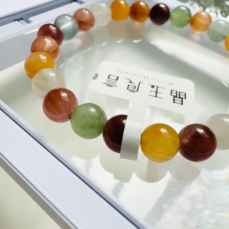天然浓彩油润彩兔毛7mm带稀有色蓝灰兔毛强光正向积极排负面 - 手链/手环 - 水晶 多色