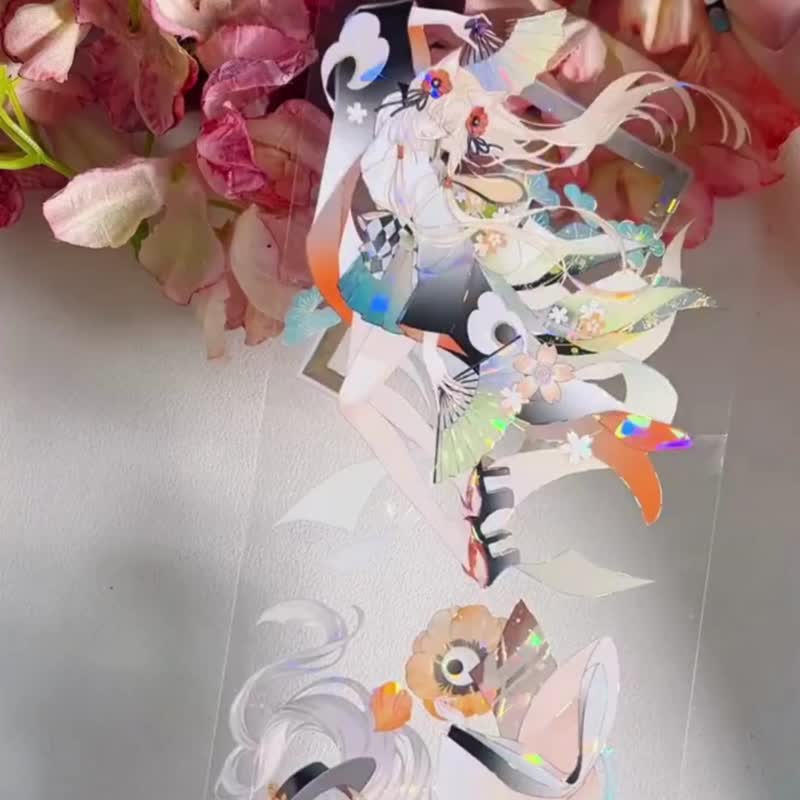 百鬼行 日式妖精 PET 紙膠帶 貝殼光 10米卷 巨畫幅 - 纸胶带 - 其他材质 多色