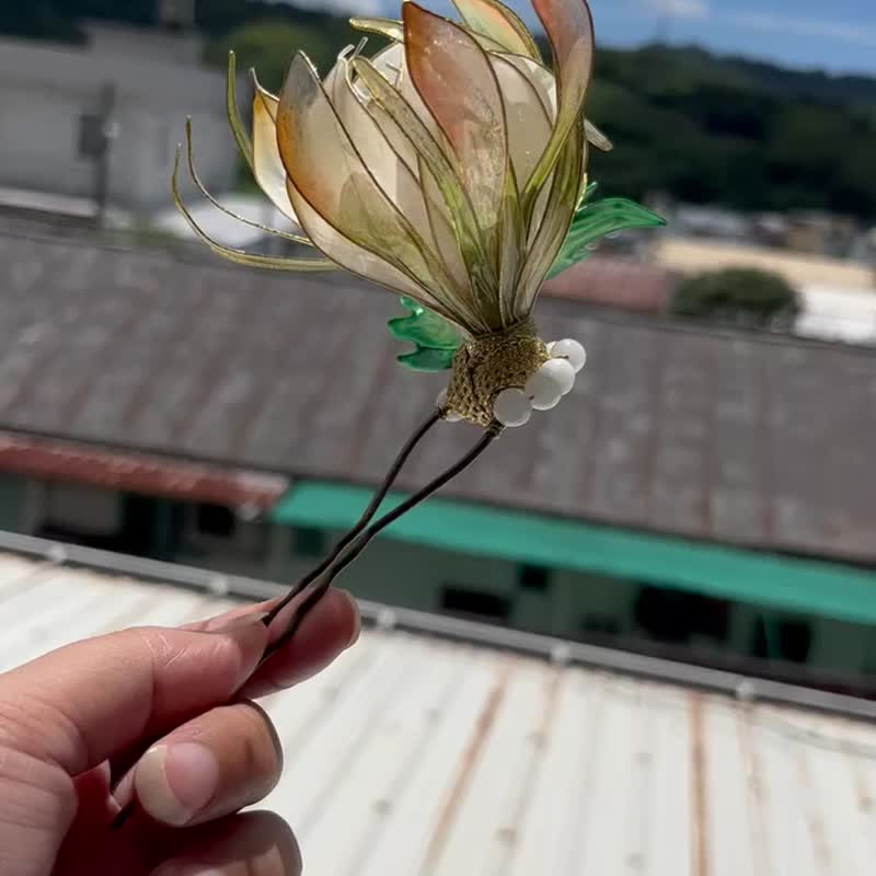 挽天华 Tongling水晶花-暖暖月昙  水晶花造花液设计发簪发饰 - 发饰 - 塑料 粉红色