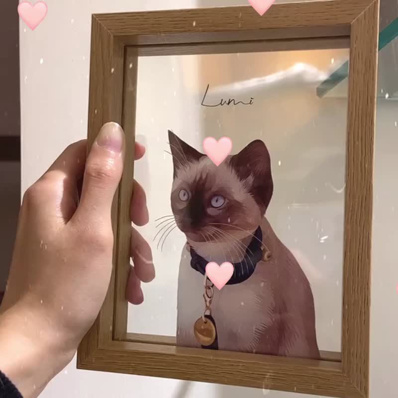 北欧现代风 宠物似颜绘玻璃相框(半身) | 纪念 定制化 狗 猫 礼物 - 订制画像 - 其他材质 