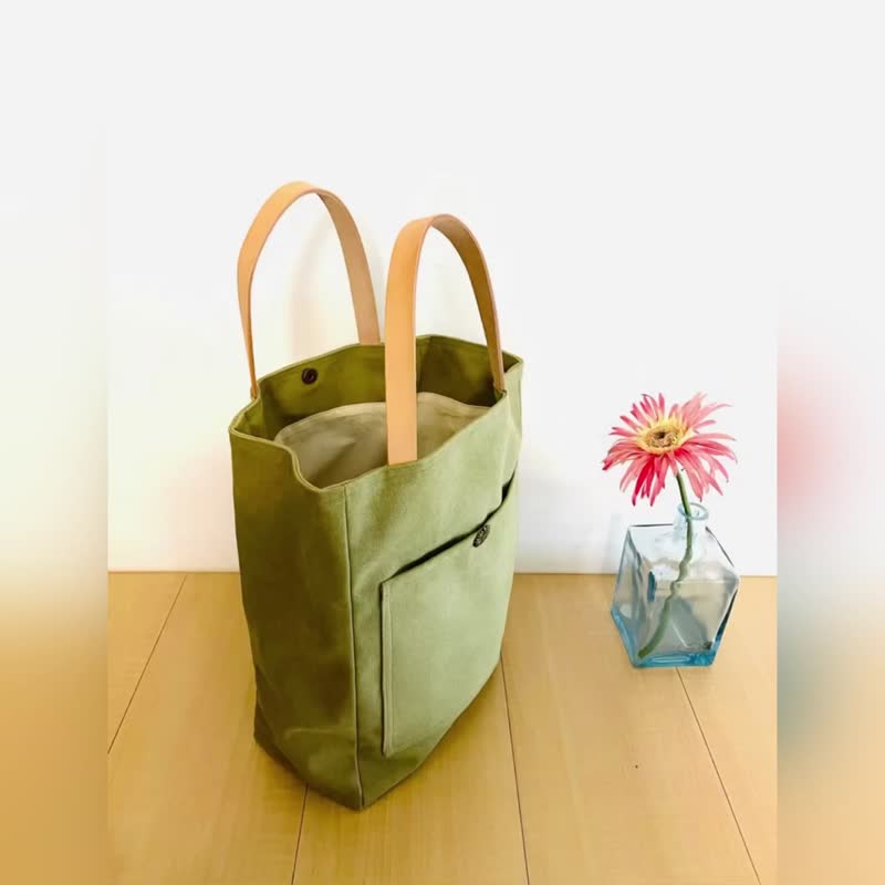向日葵 外袋托特包。皮革持手。棉织背带。内袋。帆布 - 侧背包/斜挎包 - 棉 多色