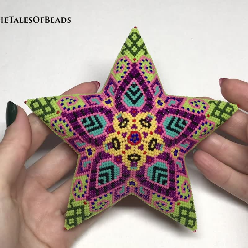 PDF Mandala Flower 3D Peyote Star Beading Pattern / Beaded Star Pattern Ornament - 手工艺教程/工具书 - 其他材质 