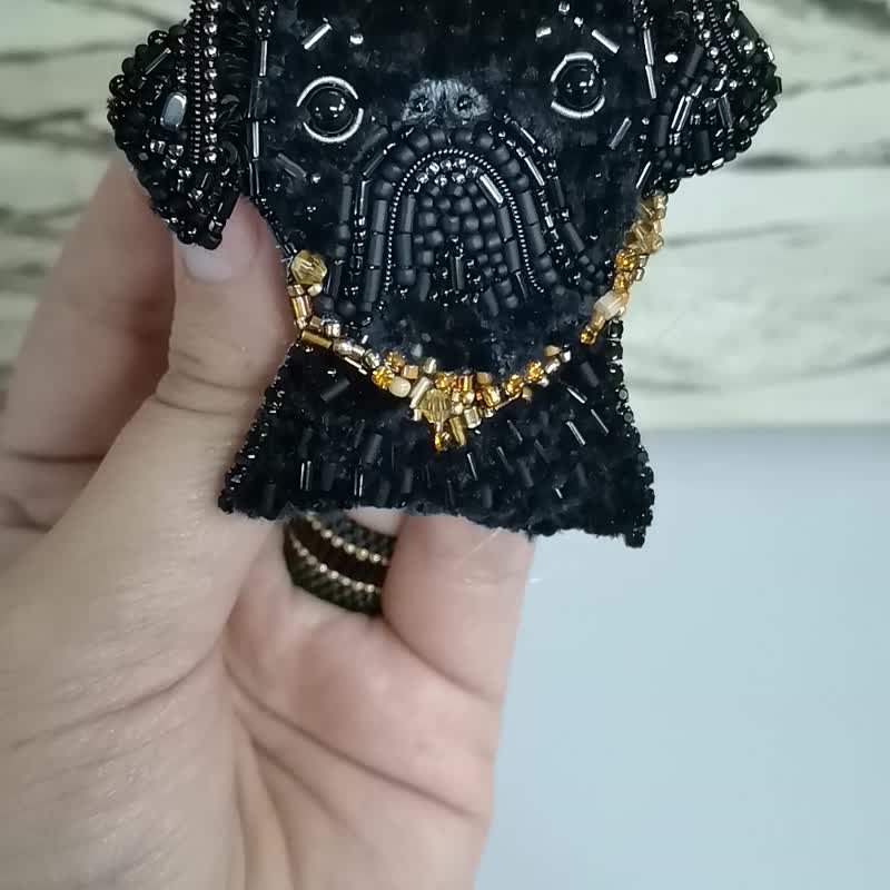 迷你布鲁塞尔格里芬犬饰品，宠物肖像，狗狗比赛胸针，狗狗胸针，宠物别针 - 胸针 - 玻璃 黑色