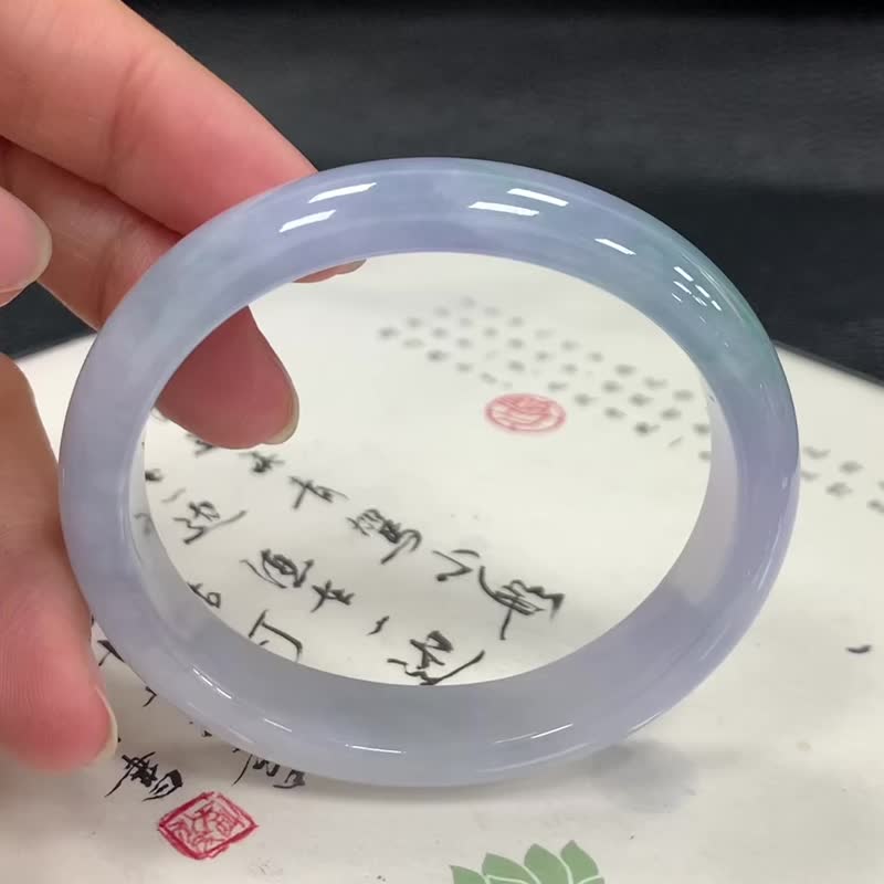 冰种翡翠玉镯 天然翡翠 缅甸A玉 玉镯 • 冰种紫蓝翡翠贵妃镯 - 手链/手环 - 玉石 蓝色