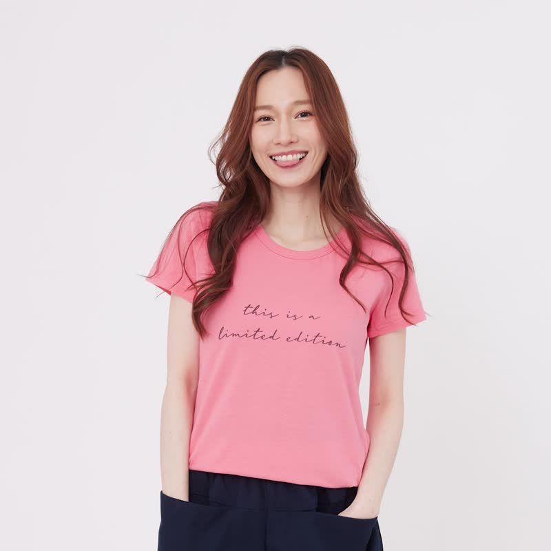 限量款 短袖蜜桃棉女棉T 玫粉 - 女装上衣 - 棉．麻 粉红色