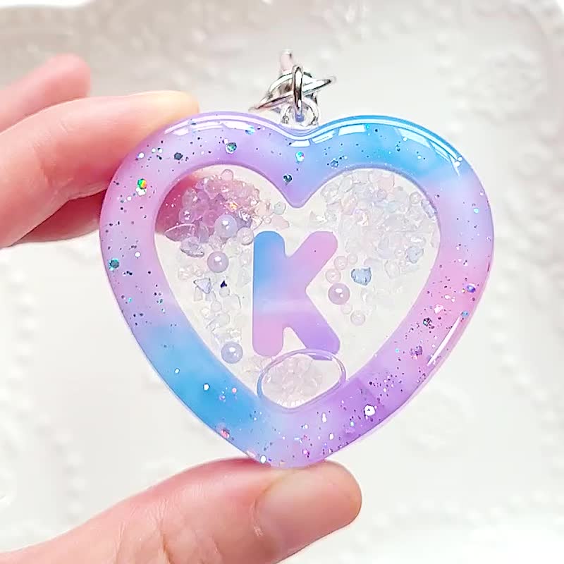渐变爱心字母流沙钥匙圈 个人化 Shaker 摇摇乐 - 钥匙链/钥匙包 - 树脂 紫色