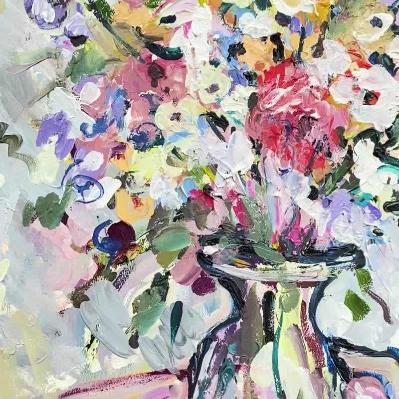 花卉原创混合媒体绘画油画丙烯静物野兽派马蒂斯启发 - 墙贴/壁贴 - 其他材质 粉红色
