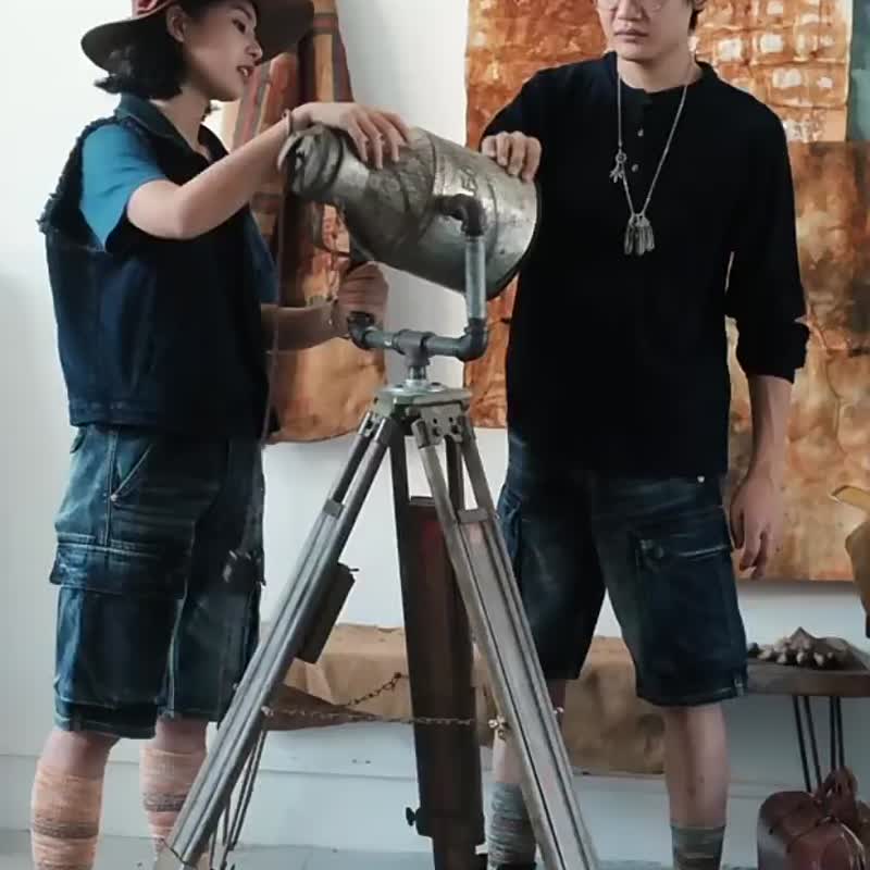 湖藍色 水洗做舊棉質短袖T恤 H版型不挑身材 天然植物染寬鬆上衣 - 女装 T 恤 - 棉．麻 蓝色