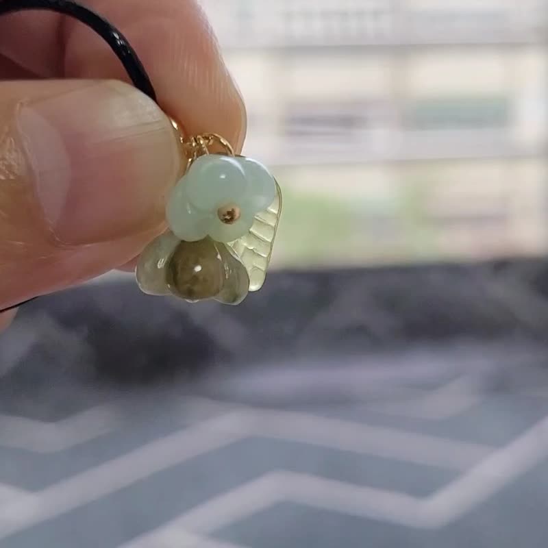 【亲翠】天然翡翠 冰糖色 || 冰茶绿冰粉蓝飘花棉花 || 皮绳锁骨 - 项链 - 玉石 多色