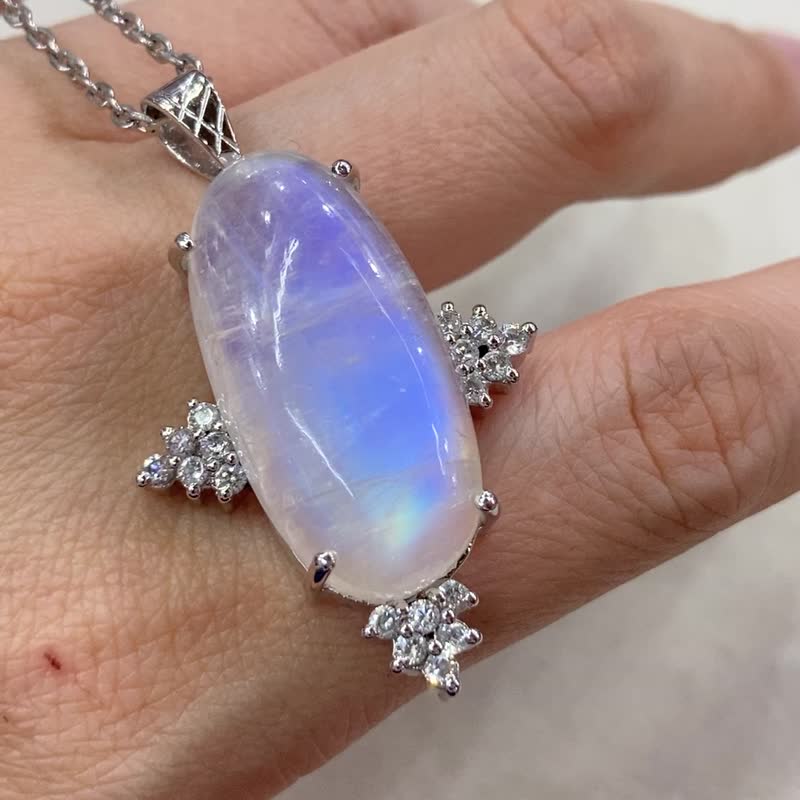 天然 月光石 吊坠 印度制 925 纯银 - 项链 - 半宝石 