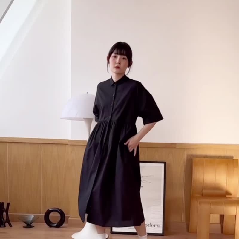 舒适中长正装衬衫 - 黑色 - 洋装/连衣裙 - 棉．麻 黑色