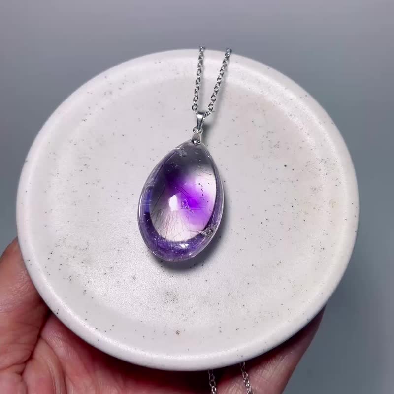 天然矿石 玻璃体 玻利维亚紫水晶 925纯银 项链 - 项链 - 宝石 紫色