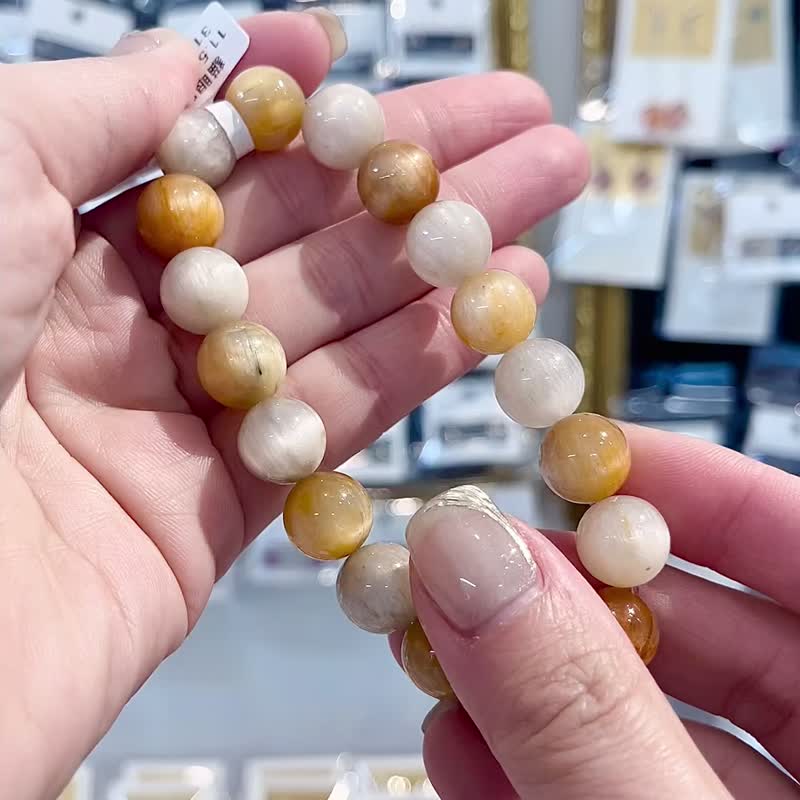 小精品猫眼大地色彩串毛兔毛水晶10.5mm31.18g净化磁场疗愈能力 - 手链/手环 - 水晶 多色