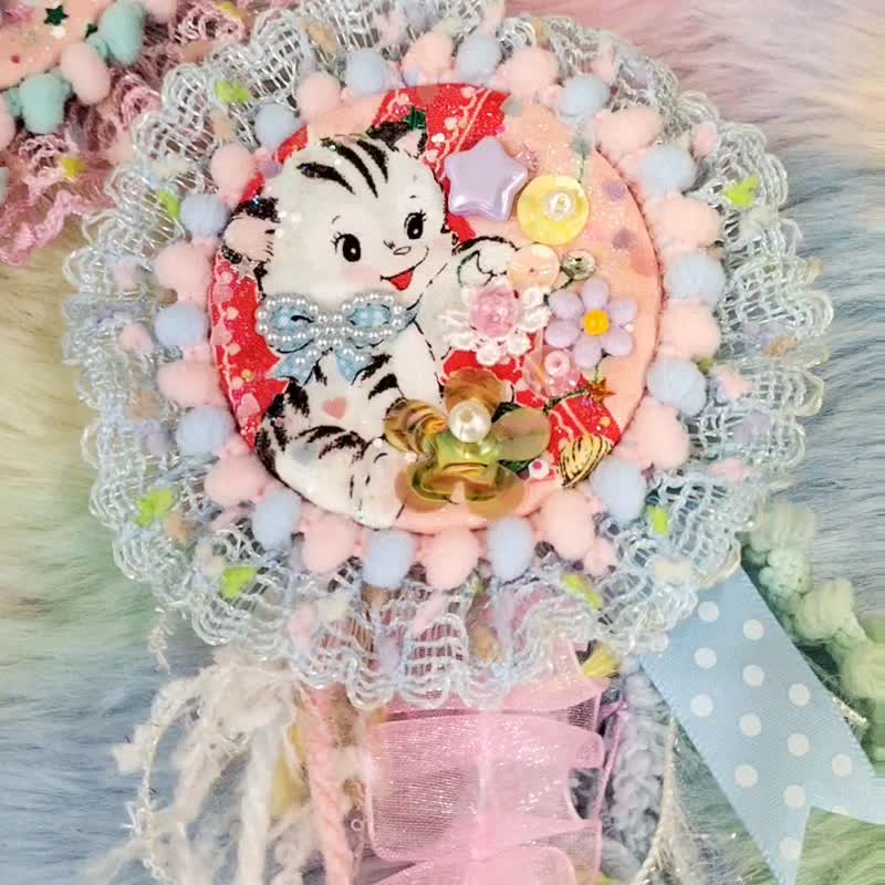 复古小动物珠绣别针-小猫款 - 胸针 - 棉．麻 