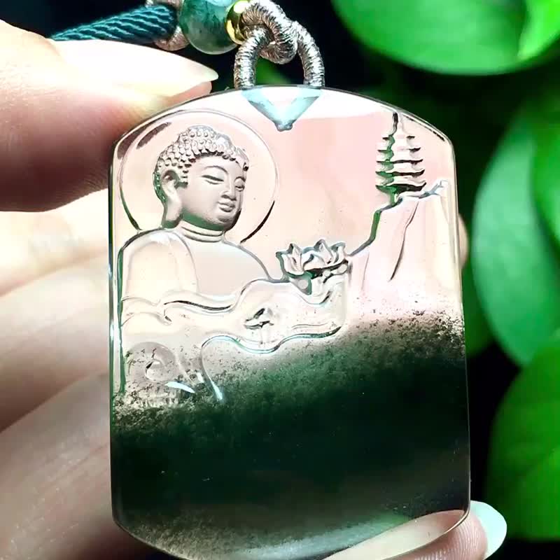 极品天然绿幽灵大日如来吊坠   收藏佳品纯白体颜色绿晶体干净 - 吊饰 - 水晶 