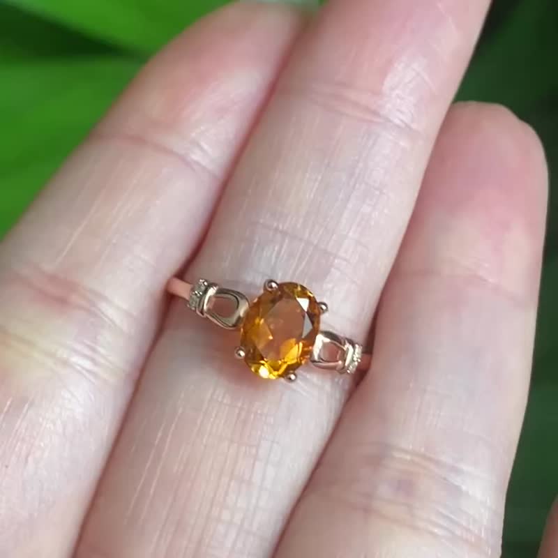 巴西爆力黄水晶玫瑰金925银戒指 - 戒指 - 水晶 橘色