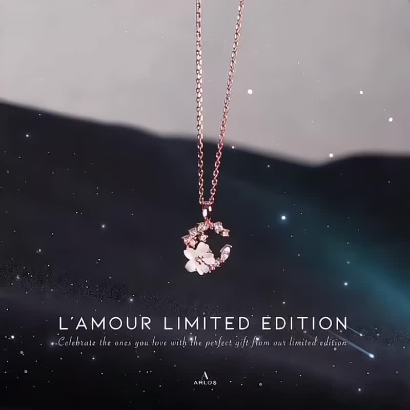 L'amour 优雅小花月亮项链 (玫瑰金) - 项链 - 纯银 