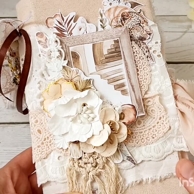 波西米亚花笔记本手工优雅女人乳品粉彩花边日记本 - 笔记本/手帐 - 纸 白色