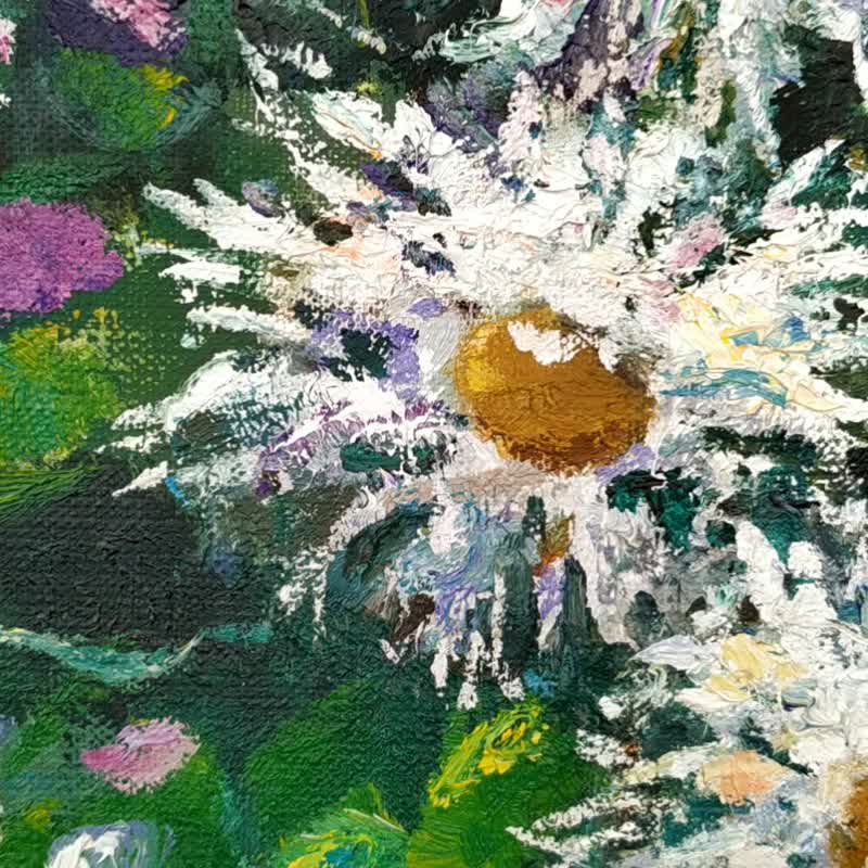 用雏菊绘画 用鲜花绘画 Daisy Painting Flower Original Art Floral Oil Canvas Artwork 油畫原作 - 海报/装饰画/版画 - 其他材质 多色
