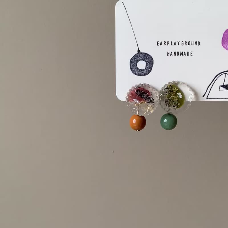 抹茶拿铁•耳针两戴式 - 耳环/耳夹 - 树脂 多色