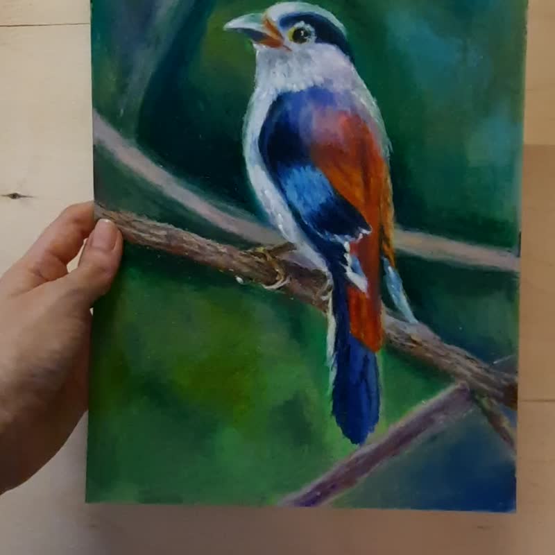 Bird painting Animal painting Original painting Oil pastel painting Wall art - 海报/装饰画/版画 - 纸 多色